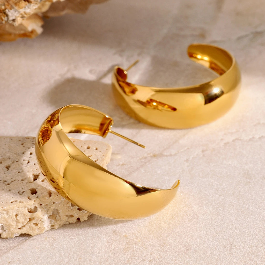 Waterproof 316l Stainless SteelSimple C-Shaped Polished Earrings