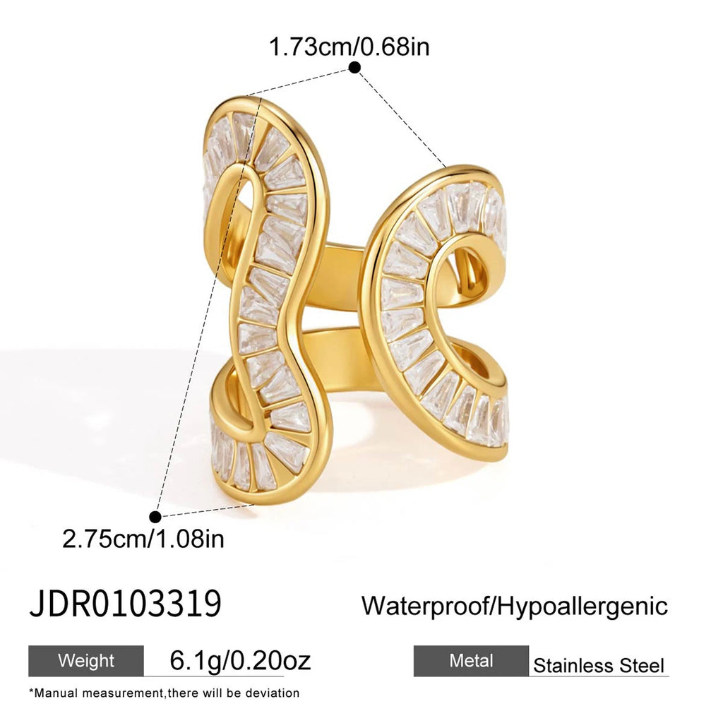 KIKA Full Crystal Geometric Open Rings For Women Minimalist PVD Plated Stainless Steel 316L