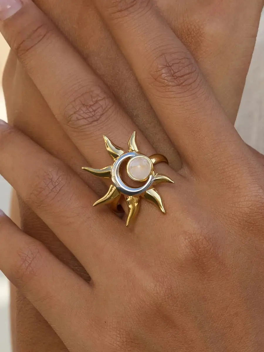 Two-Tone Moonstone Sun Ring