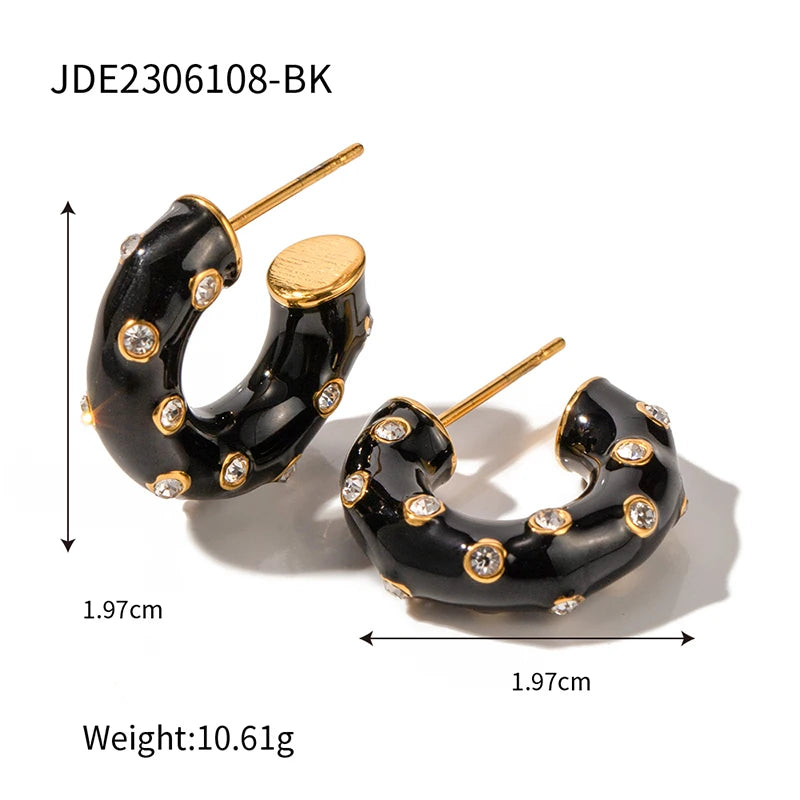 KIKA Vintage Square Red Double Color Drip Oil Ears Studs18K PVD Stainless Steel 316L Gold Color Irregular Drip Oil