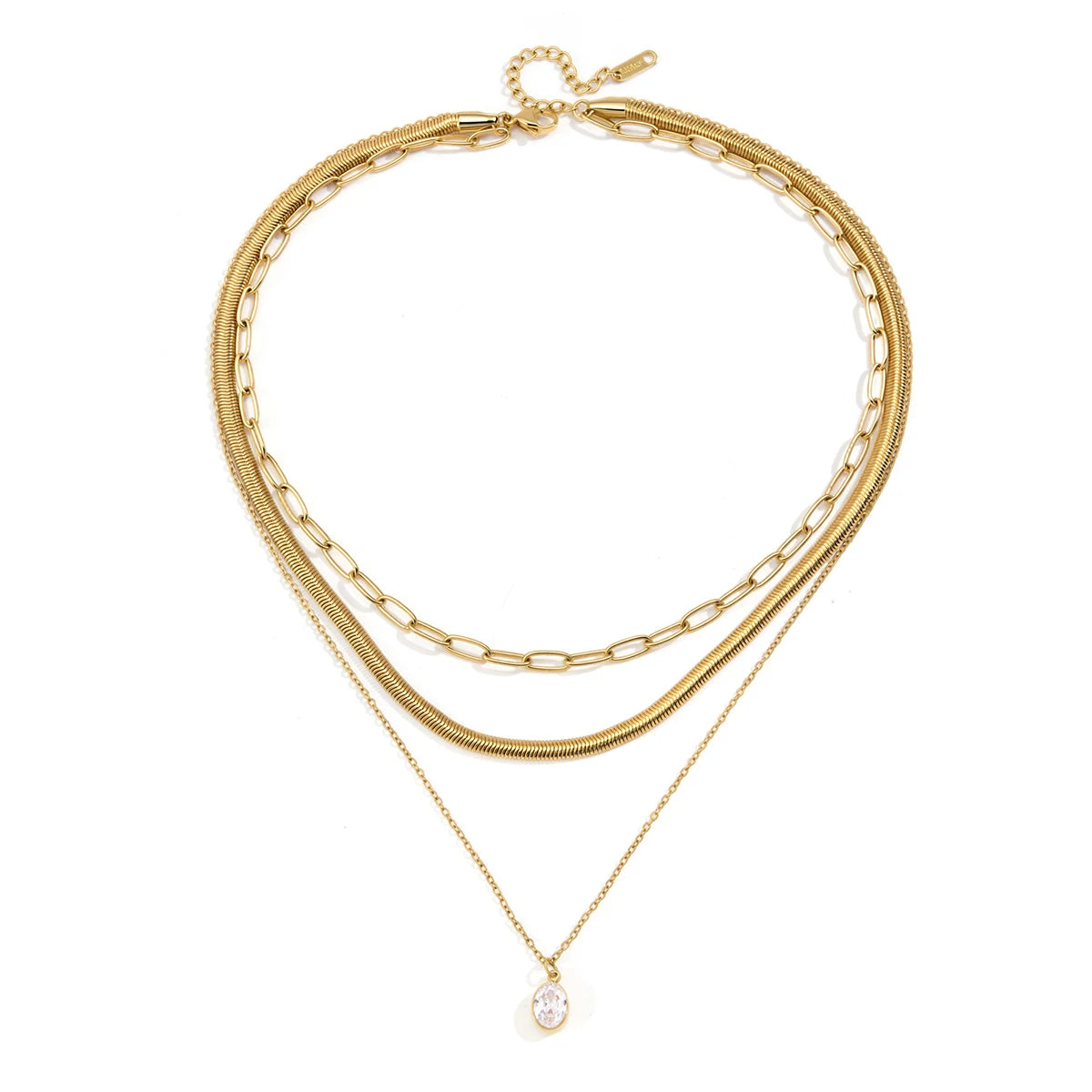 Kika Delicate Three Layer Snake Bone Paperclip Chain Necklace