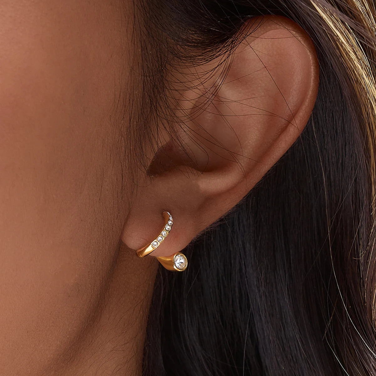 Kika  Geometric Wave Shape Stud Earrings Minimalist 18K Gold PVD Plated Stainless Steel 316L