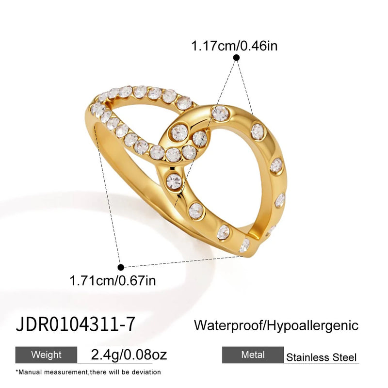 KIKA Delicate Crystal Crossed Rings18K Gold PVD Plated Stainless Steel 316L