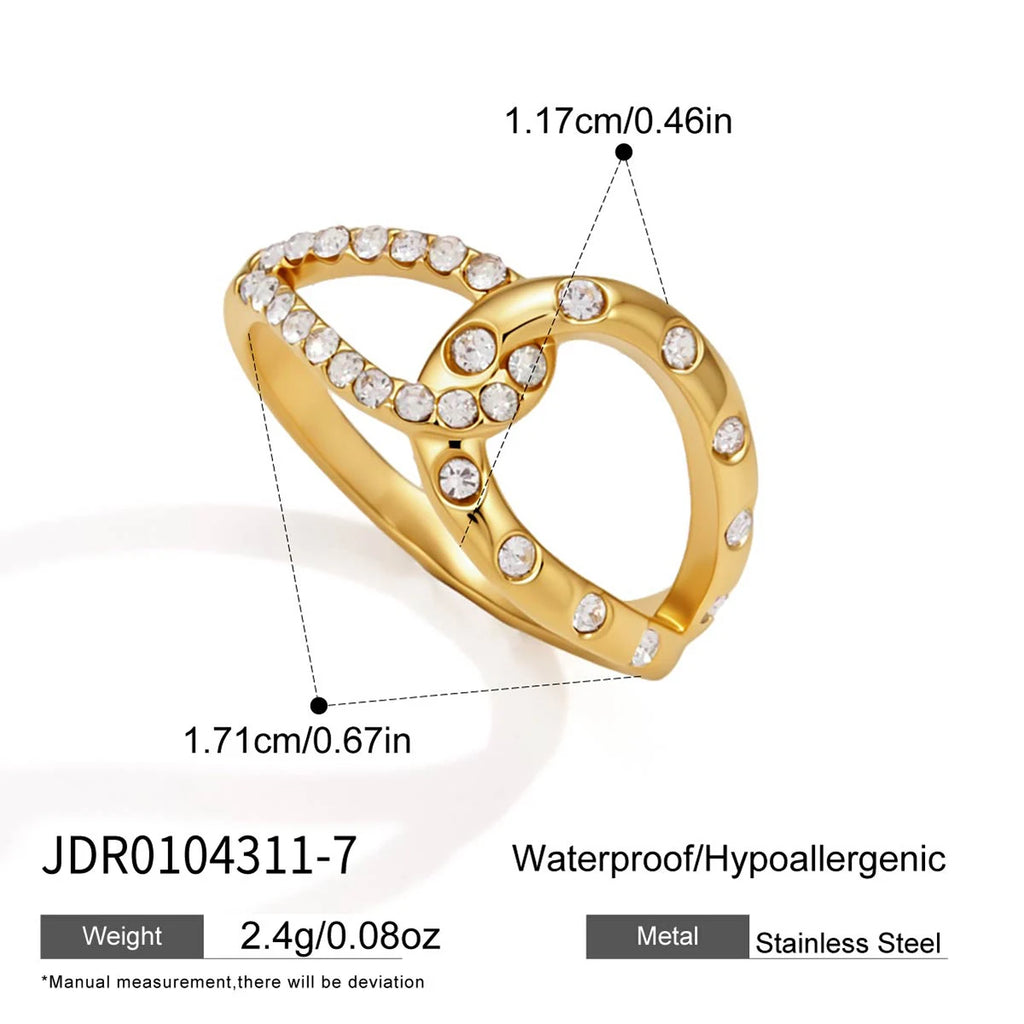 KIKA Delicate Crystal Crossed Rings18K Gold PVD Plated Stainless Steel 316L