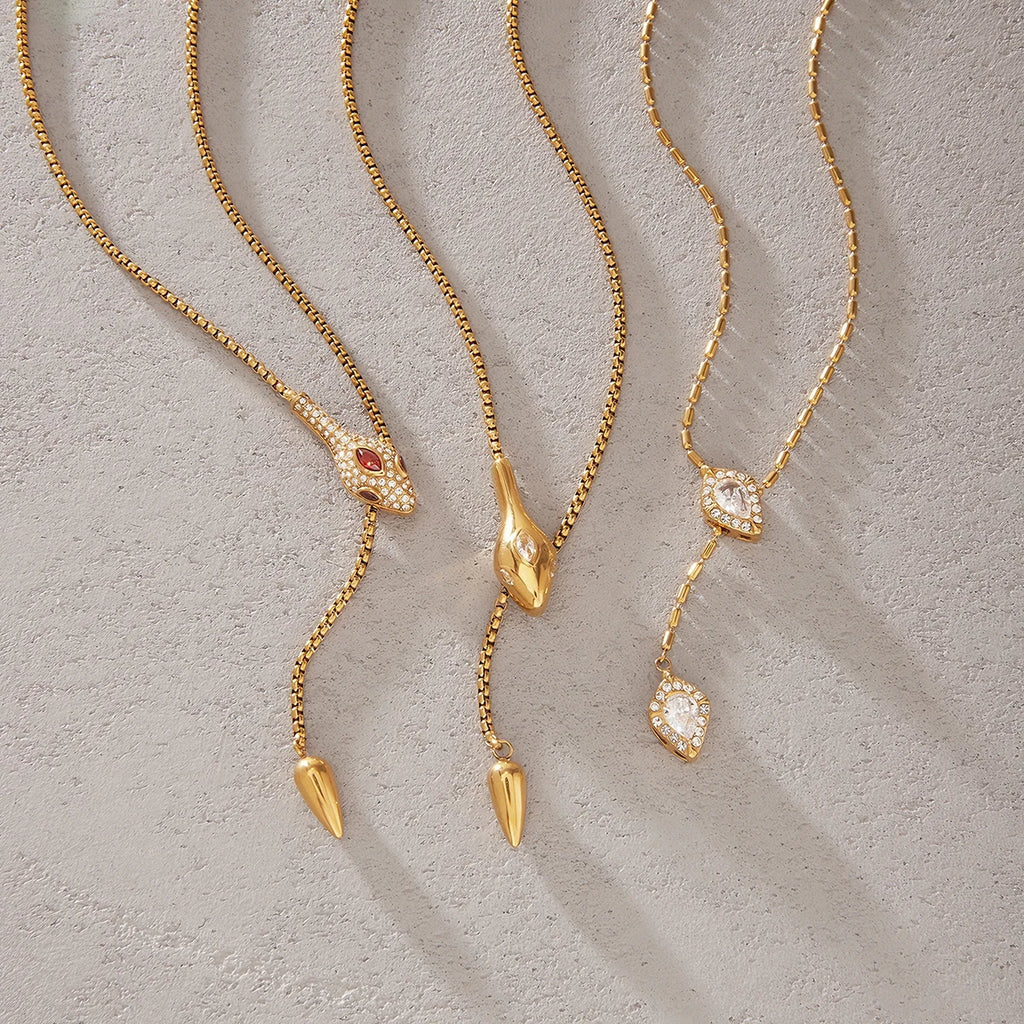 Kika  Classic Snake Shape Adjustable Chain Necklace Gold PVD Plated Stainless Steel Necklace 316L