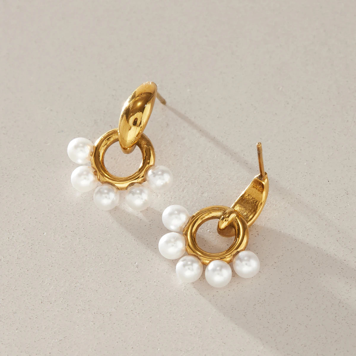 KIKA Elegant Imitation Pearl Stud Earrings 18K Gold PVD Plated Stainless Steel 316L