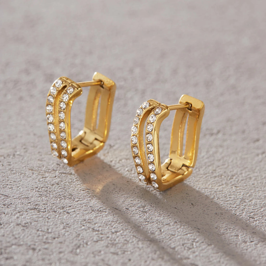 Kika Classic Crystal U Shape Clip Earrings For Women Minimalist 18K Gold PVD Plated Stainless Steel