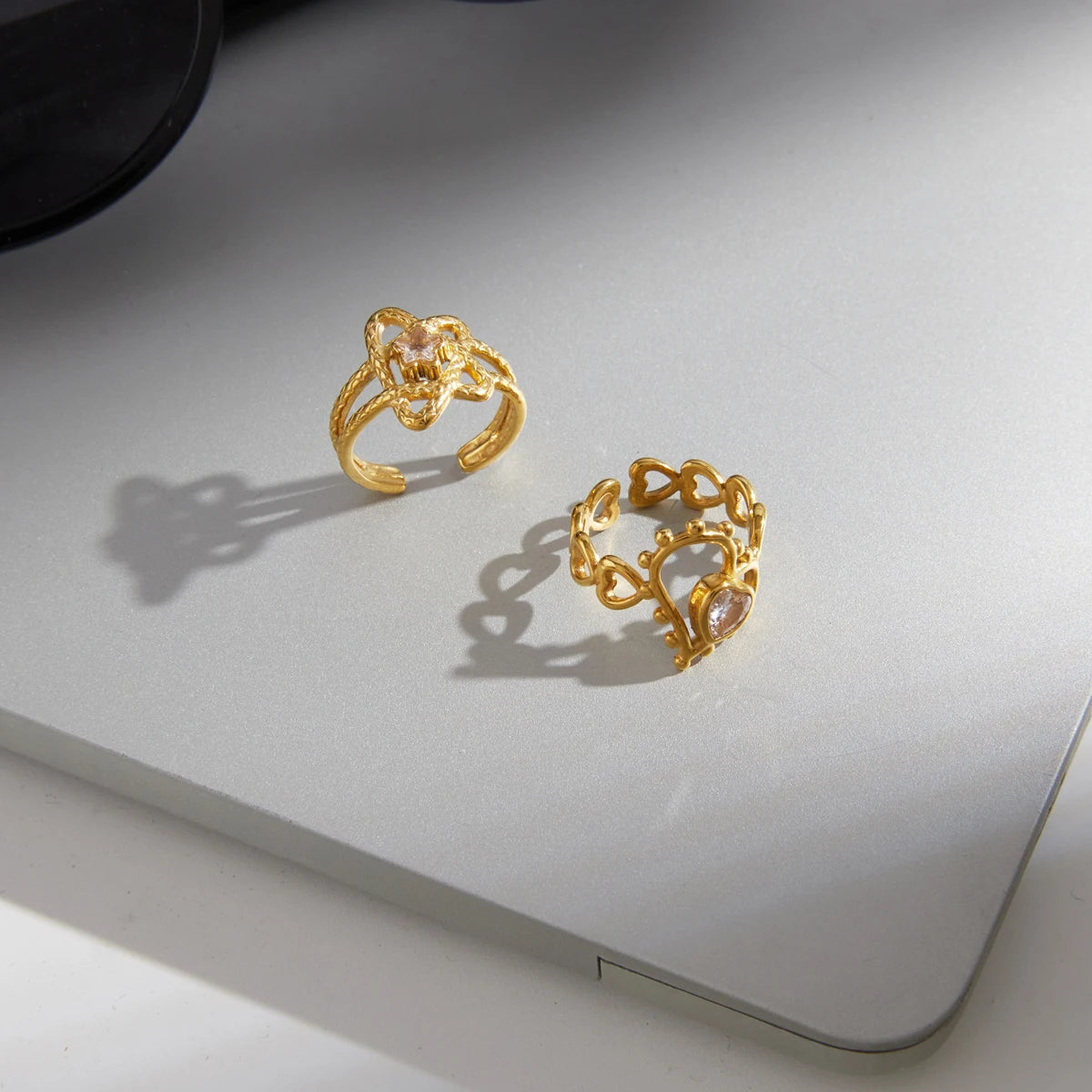 Kika Star Heart Zircon Hollow Open Rings