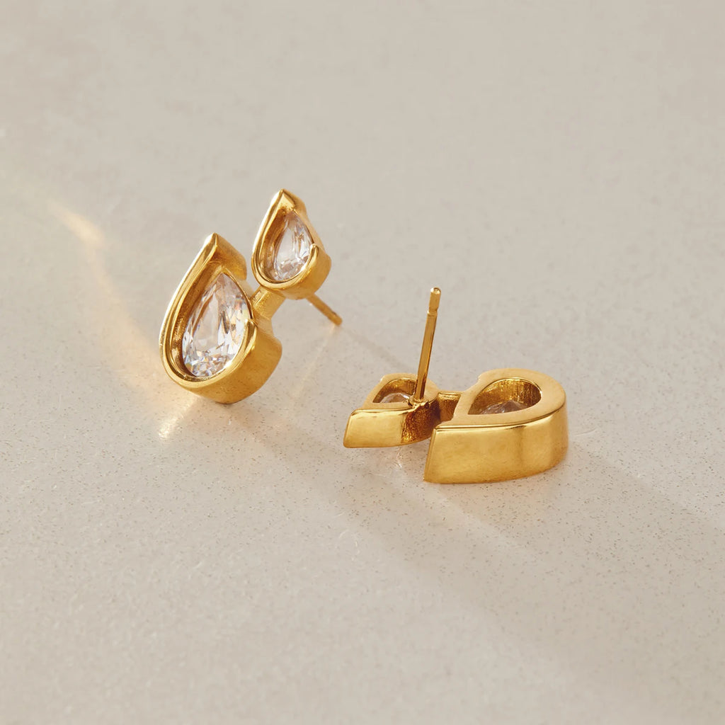 KIKA Water Drop Zircon Stud Earrings For Women Minimalist 18K Gold PVD Plated Stainless Steel Earrings Fashion Jewelry Gift