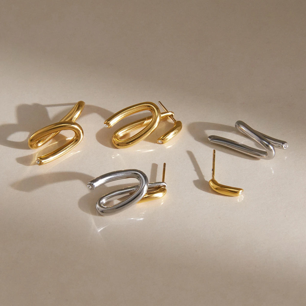 KIKA Detachable Geometric Stud Earrings 18K Gold PVD Plated Stainless Steel 316L