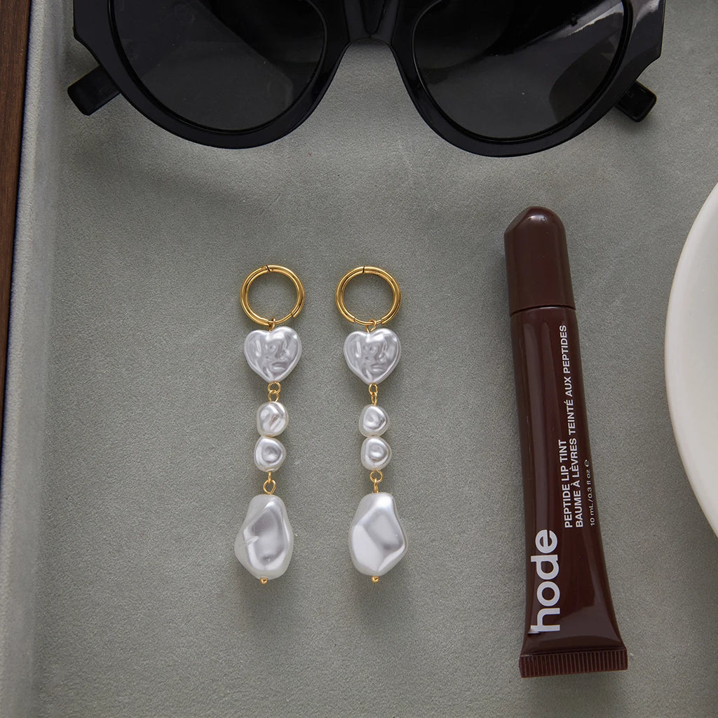 Heart-Shaped Pearl Shaped Acrylic Pearl Tassel Earrings