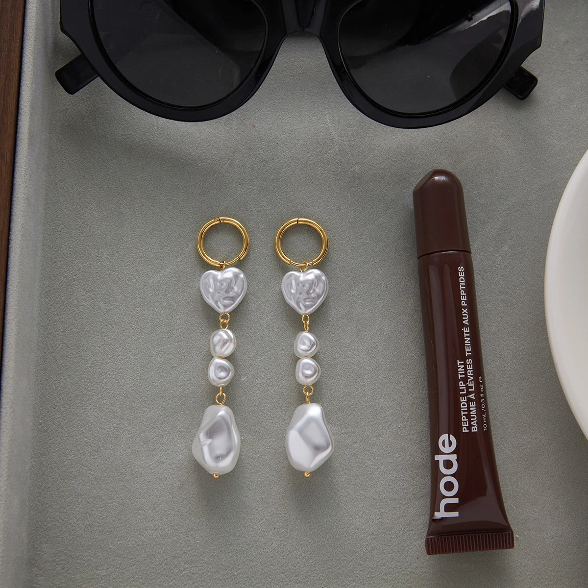 Heart-Shaped Pearl Shaped Acrylic Pearl Tassel Earrings