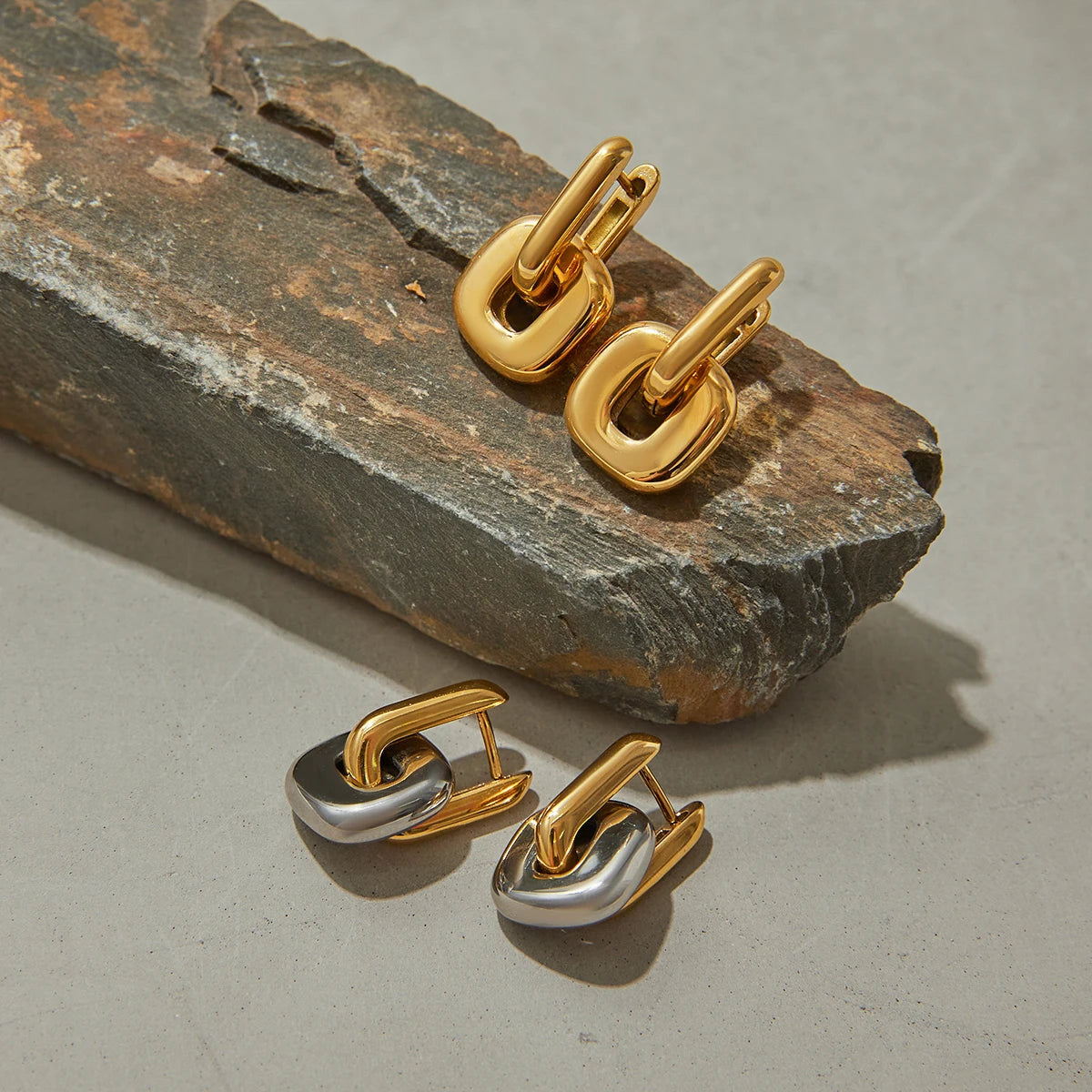 Plated Stainless Steel Two tone Oval Splicing Earrings