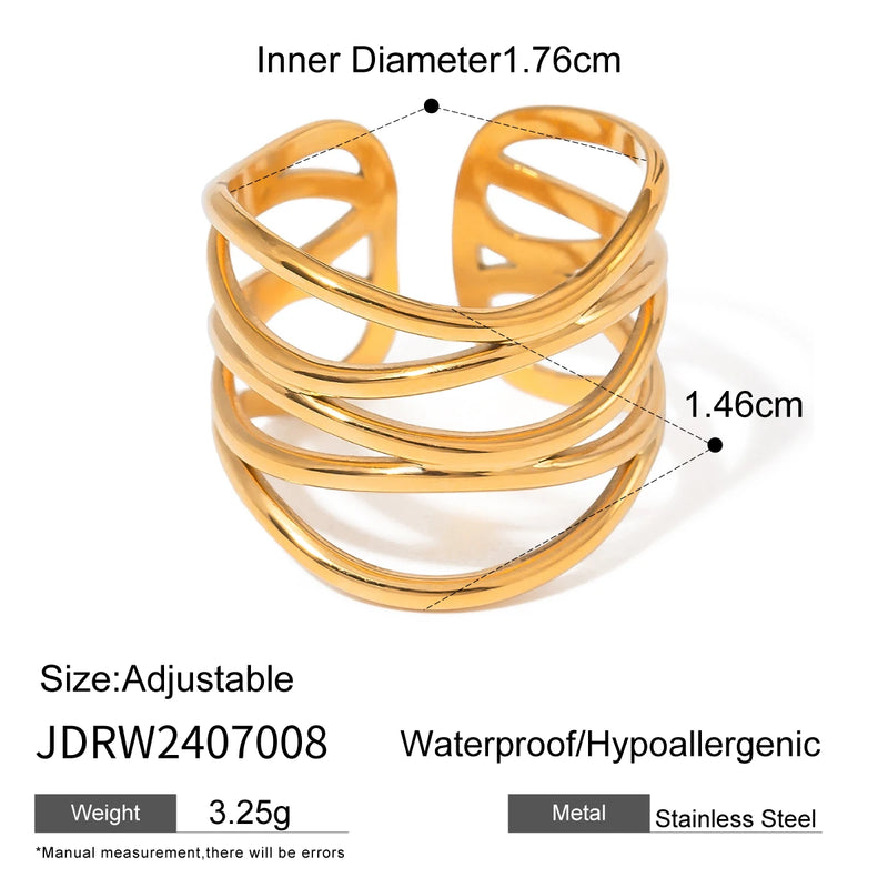 Kika 5PCS Textured Earrings Heart-Shaped Linear Stacked Rings Gold Color Clothing Matching