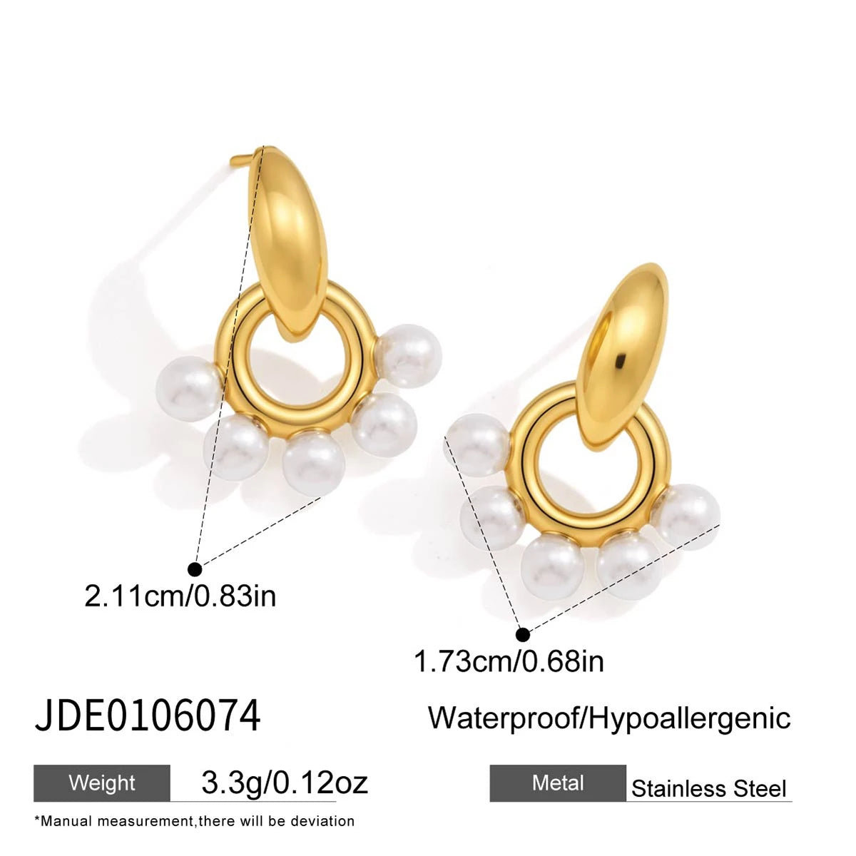 KIKA Elegant Imitation Pearl Stud Earrings 18K Gold PVD Plated Stainless Steel 316L