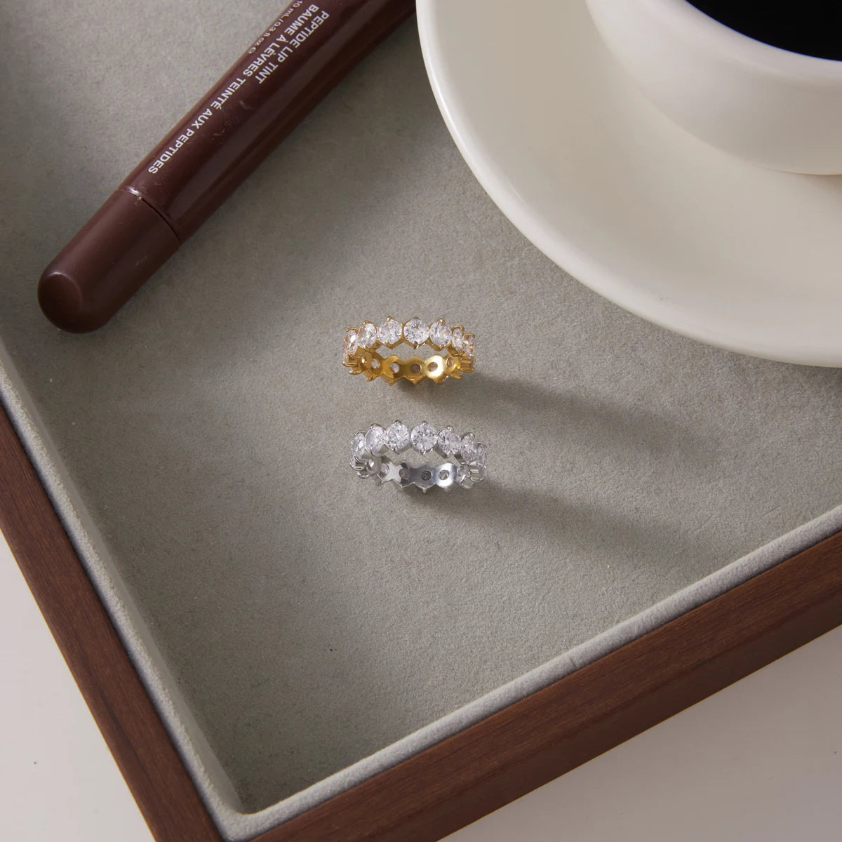 KIKA Elegant Full Round Zircon Rings  PVD Plated Stainless Steel 316Lt