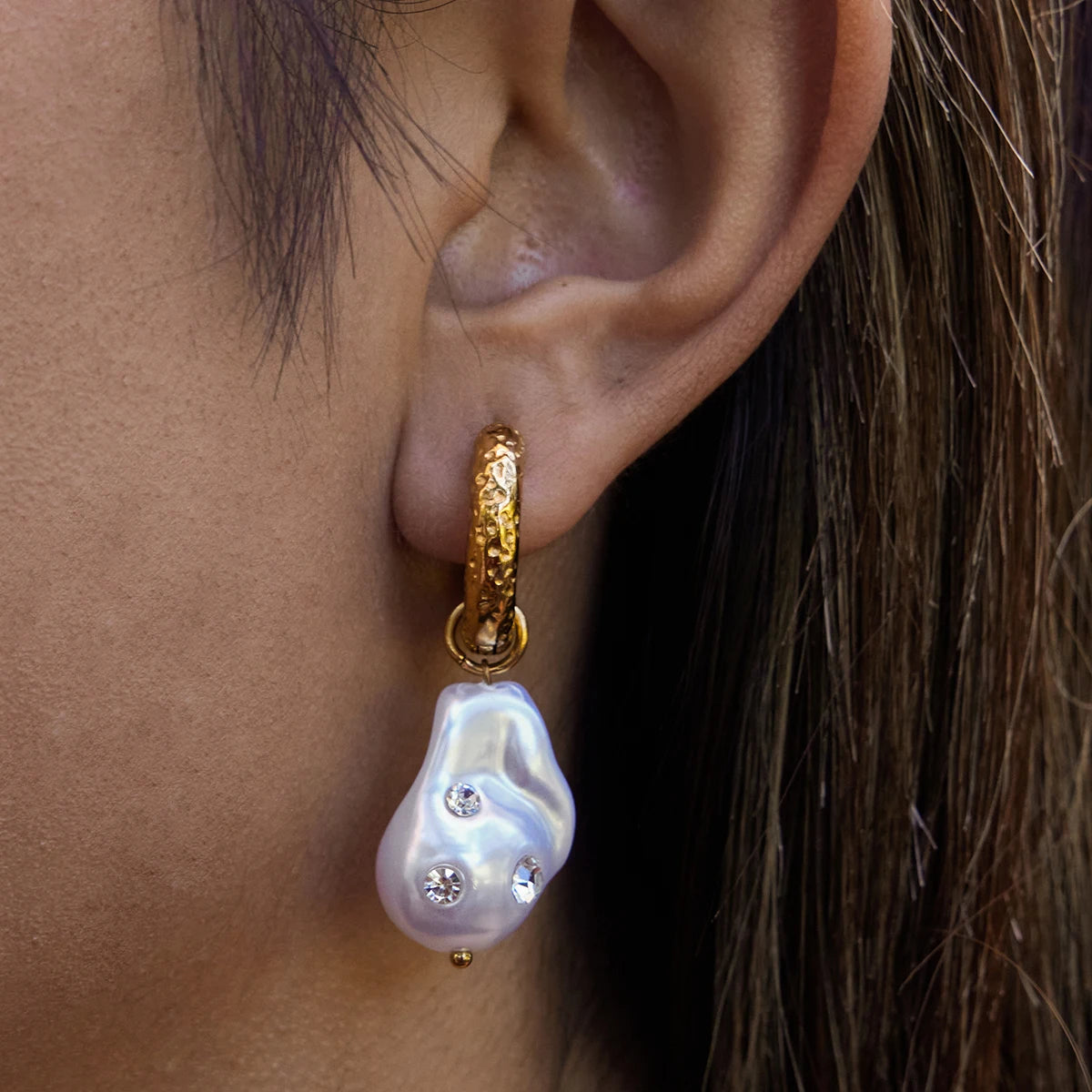 KIKA Vintage White Zircon Shaped Pearl Pendant Earrings 18K Gold Color PVD  Plated Stainless Steel 316L Waterproof