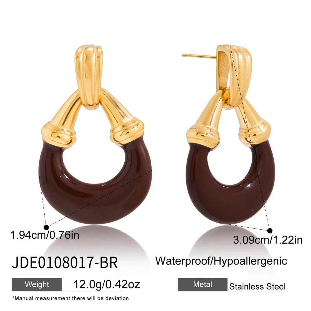 KIKA Vintage PVD Plated  Drip Oil Resin U-Shaped Geometric Pendant Earring  Stainless Steel 316L