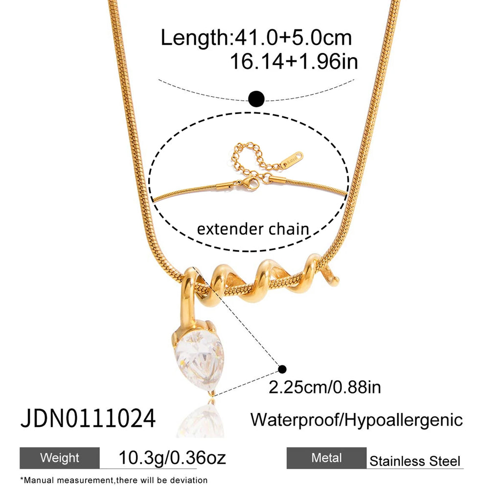 Kika Classic Gold Color White Drop-shaped Zircon Necklace