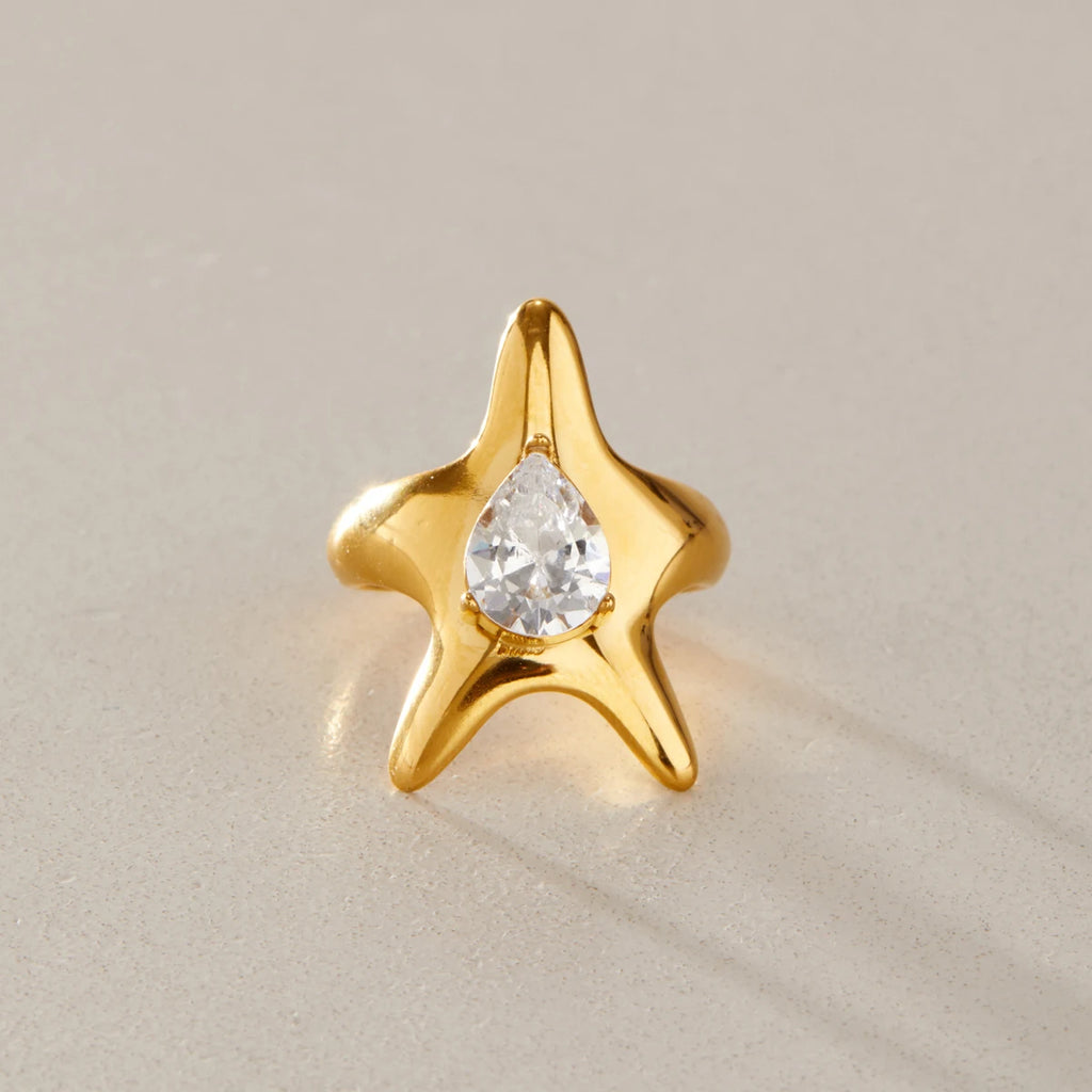 KIKA Classic Water Drop Zircon Star Open Rings For Women Minimalist 18K Gold PVD Plated Stainless Steel Rings Fashion Jewelry