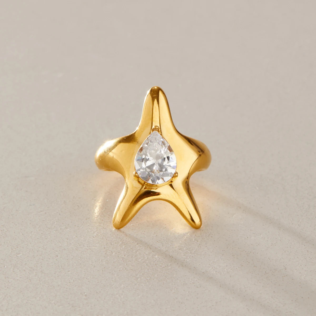 KIKA Classic Water Drop Zircon Star Open Rings For Women Minimalist 18K Gold PVD Plated Stainless Steel Rings Fashion Jewelry