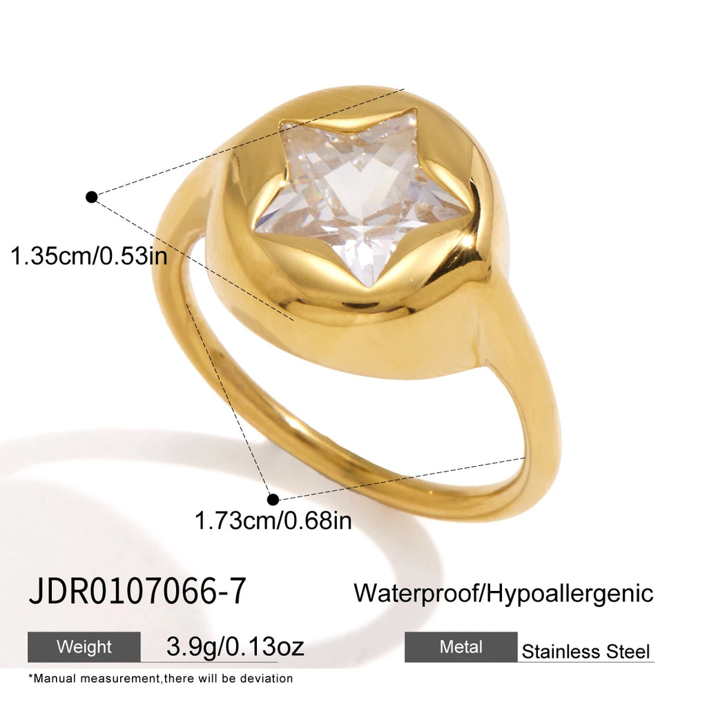 KIKA Classic Star Shape Zircon Rings For Women Minimalist 18K Gold PVD Plated Stainless Steel Rings Party Fashion Jewelry Gift