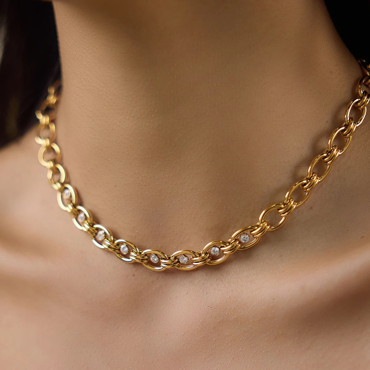KIka Delicate Zircon Chunky Chain Necklace Bracelet