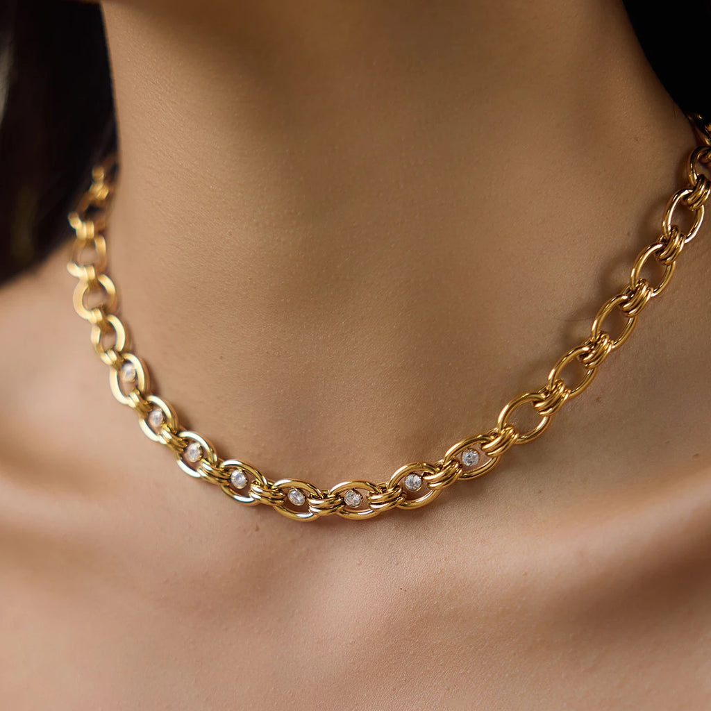 KIka Delicate Zircon Chunky Chain Necklace Bracelet