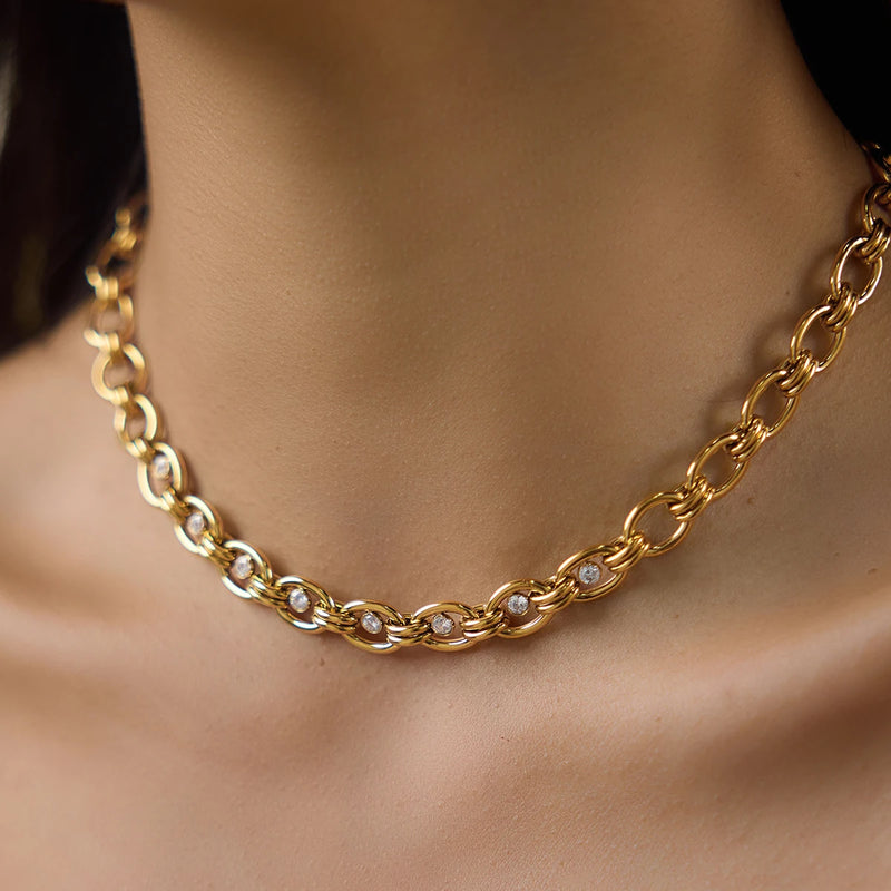 KIka Delicate Zircon Chunky Chain Necklace Bracelet