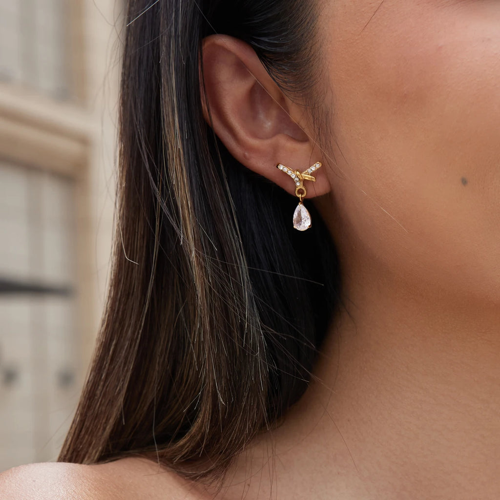 Kika Water Drop Zircon Pendant Bowknot Earrings 18K Gold PVD Plated Stainless Steel 316L