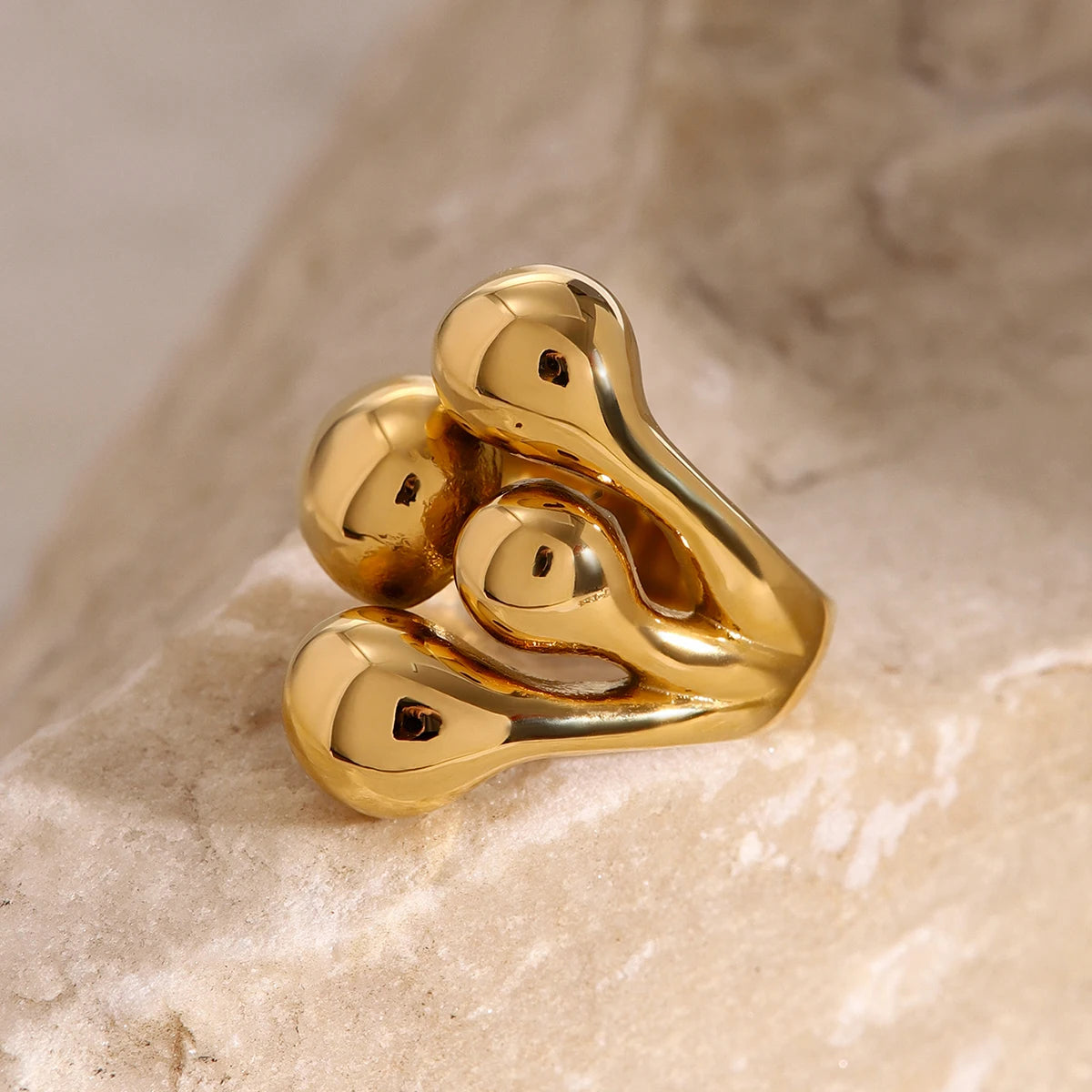 Kika Unique 18K Gold Color Irregular Stainless Steel Open Ring