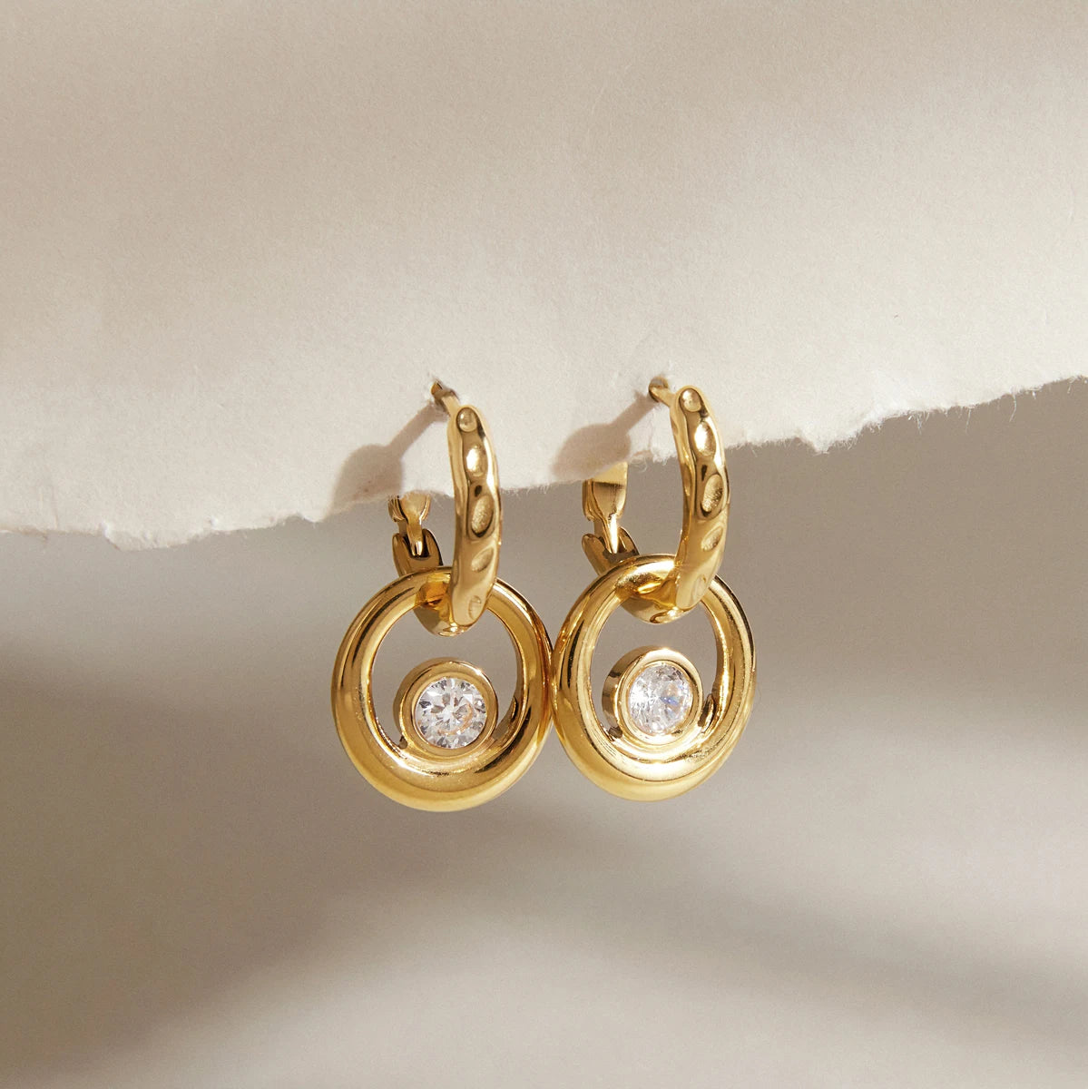 Kika Classic Round Zircon Drop Earrings Gold PVD Plated Stainless Steel 316L
