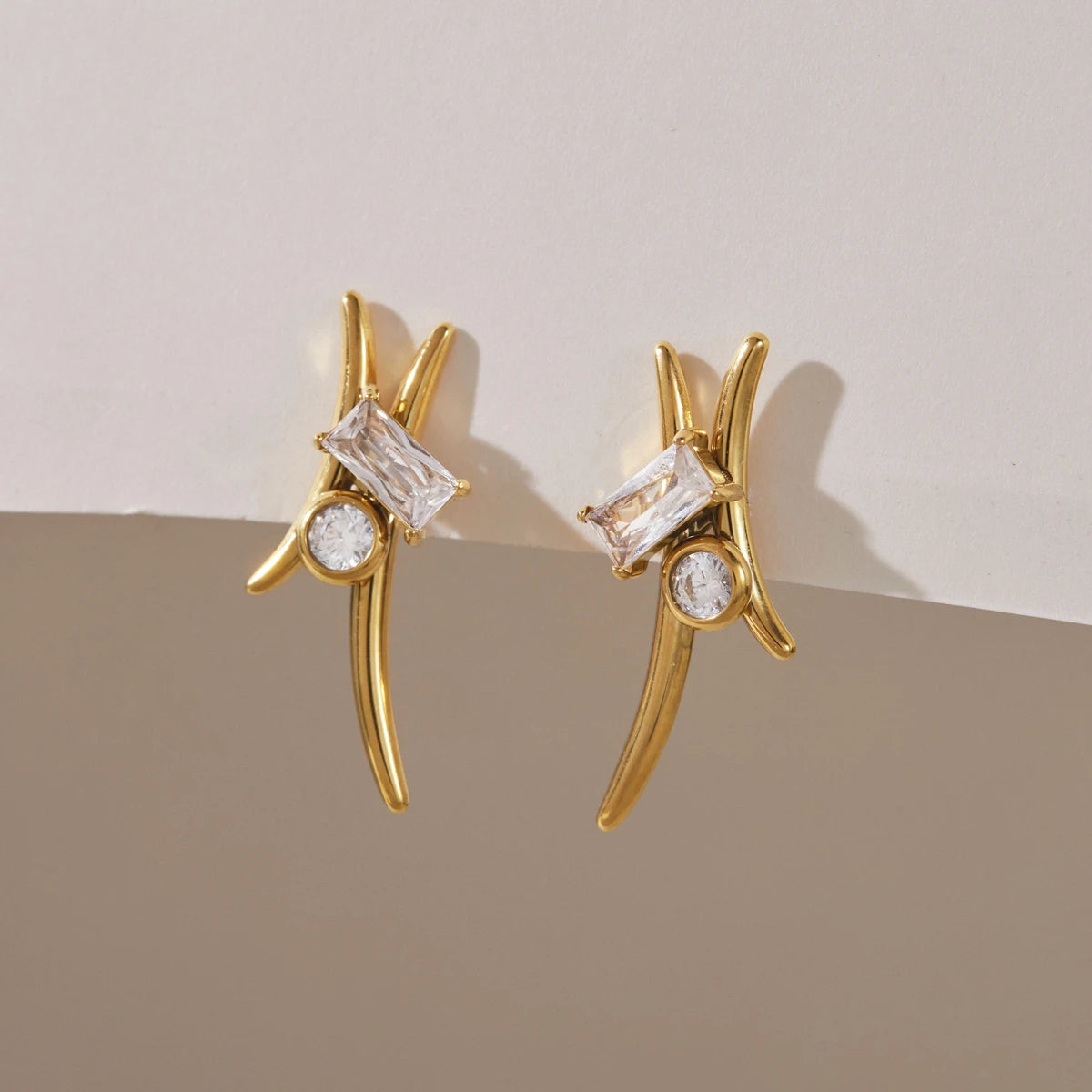 KIKA Delicate Zircon Geometric Stud Earrings  18K Gold PVD Plated Stainless Steel 316L