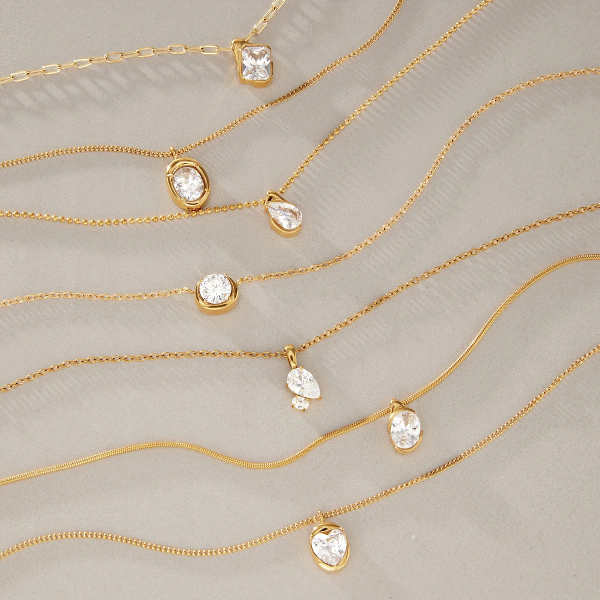 Kika Geometric Cubic Zirconia Pendant Necklace Minimalist 18K Gold Plated Stainless Steel 316L