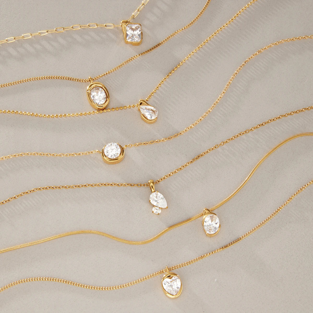 Kika Geometric Cubic Zirconia Pendant Necklace Minimalist 18K Gold Plated Stainless Steel 316L