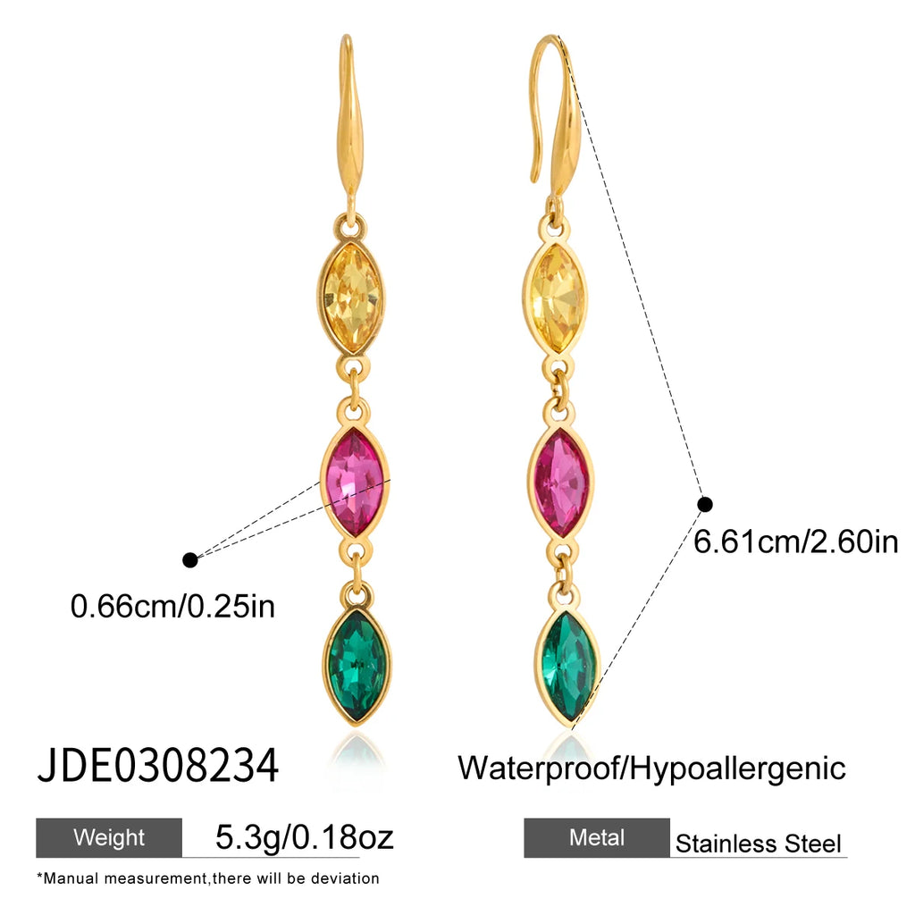 KIKA Multicolor Geometric Crystal Drop Earrings For Women 18K Gold PVD Plated Stainless Steel Earrings Fashion Jewelry Gift