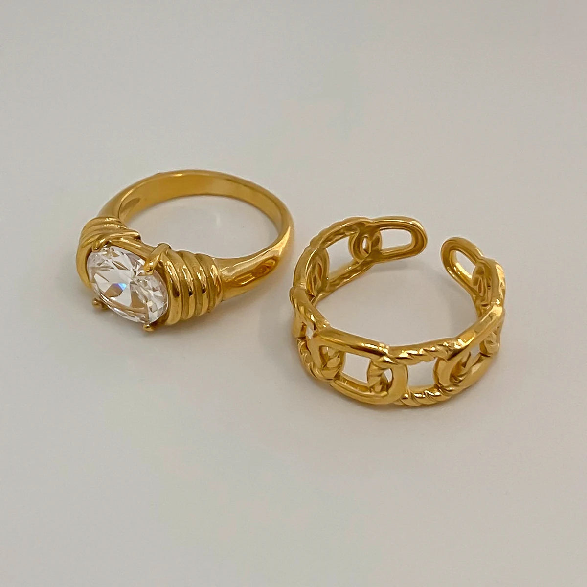 KIKA Exquisite Zircon Hollow Ring Texture Gold Color Stacked Ring PVD Plated Stainless Steel