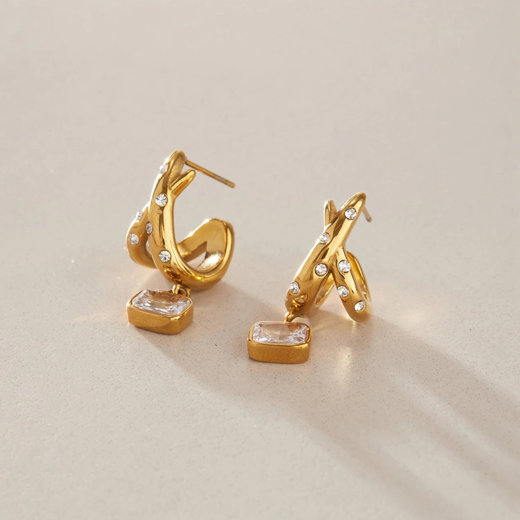 Kika Geometric Zircon Drop Earrings Minimalist 18K Gold PVD Plated Stainless Steel 316L