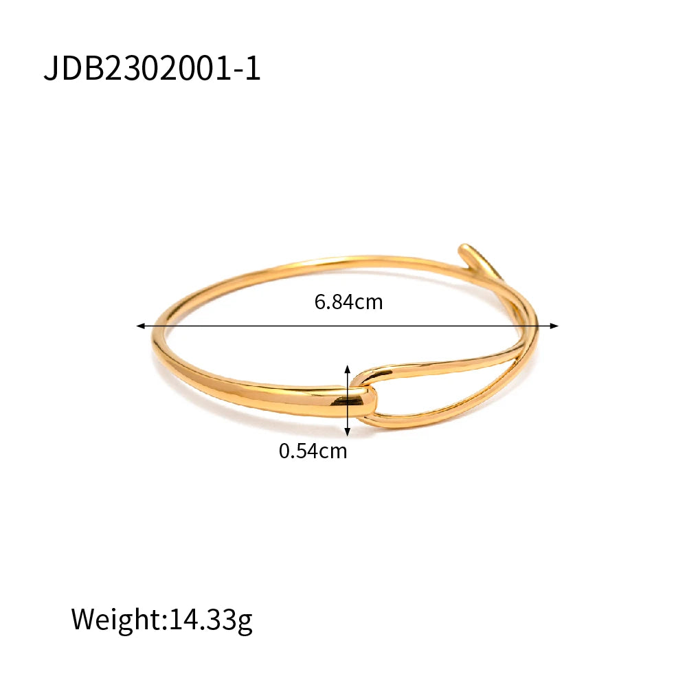 Kika Waterproof Metal Texture 18K Gold Color Stainless Steel Cuff Open Bracelet Bangle