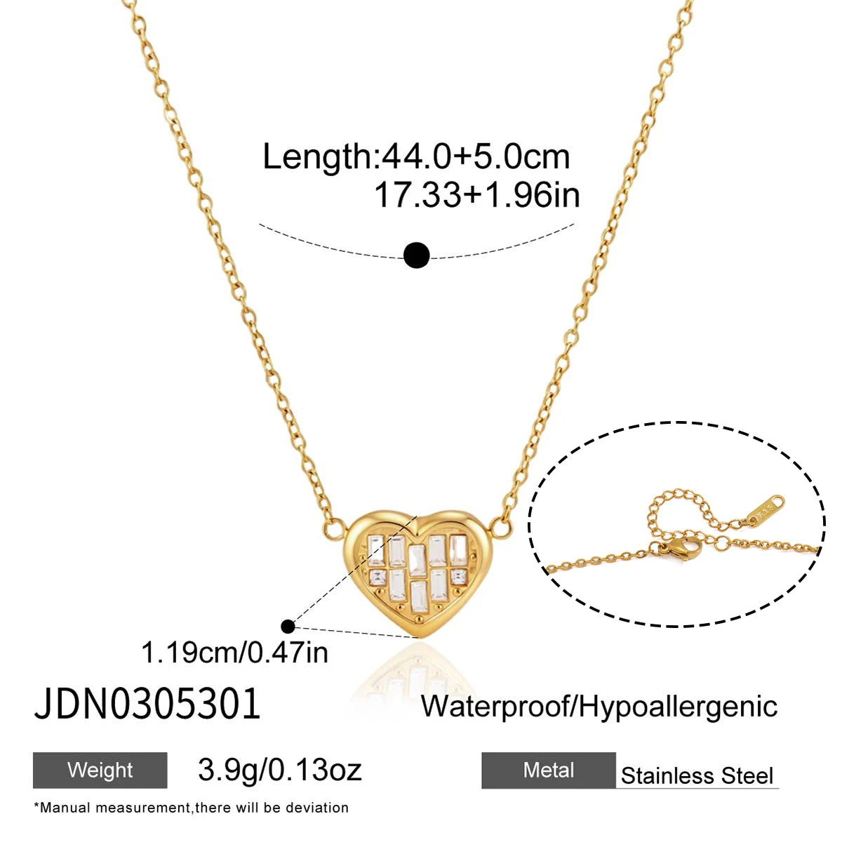 KIKA Romantic Crystal Heart Necklace  PVD Plated Stainless Steel 316L