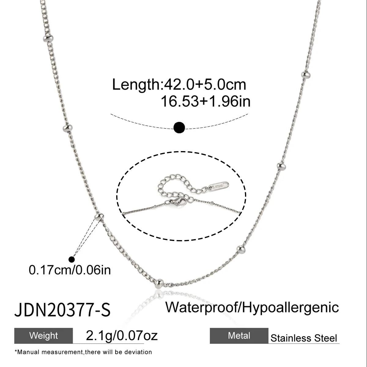 Kika  Minimalist Steel-color Bead Chain Necklace