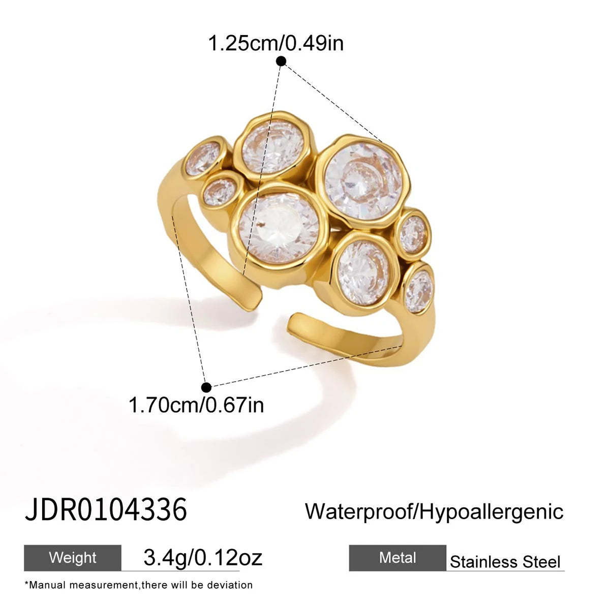 KIKA Round Zircon Geometric Open Rings PVD Plated Stainless Steel 316L