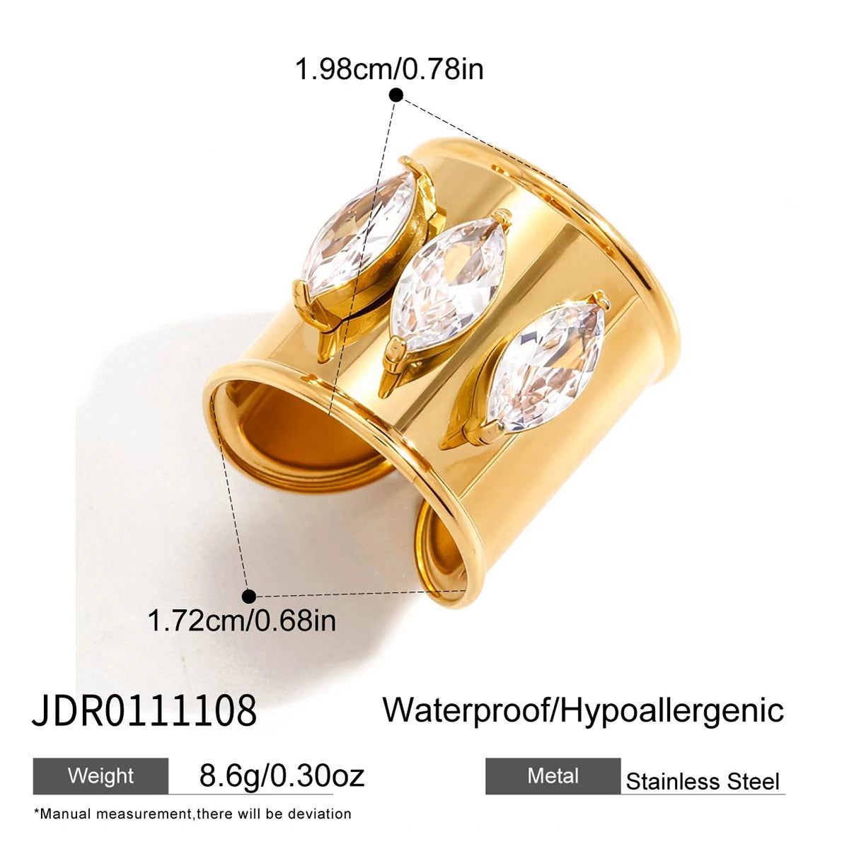 Kika Geometric White Marquise Zircon Open Ring