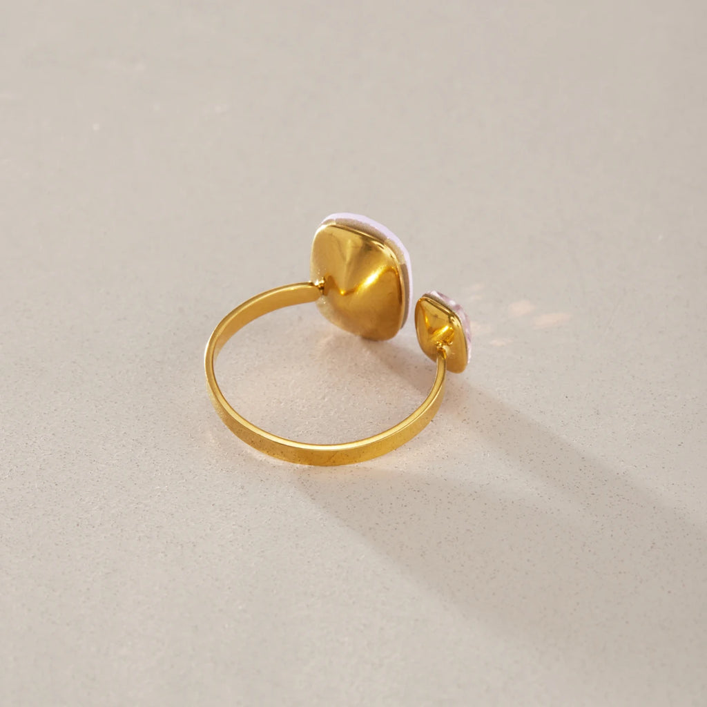 KIKA Elegant Geometric Glass Crystal Open Rings 18K Gold PVD Plated Stainless Steel316L