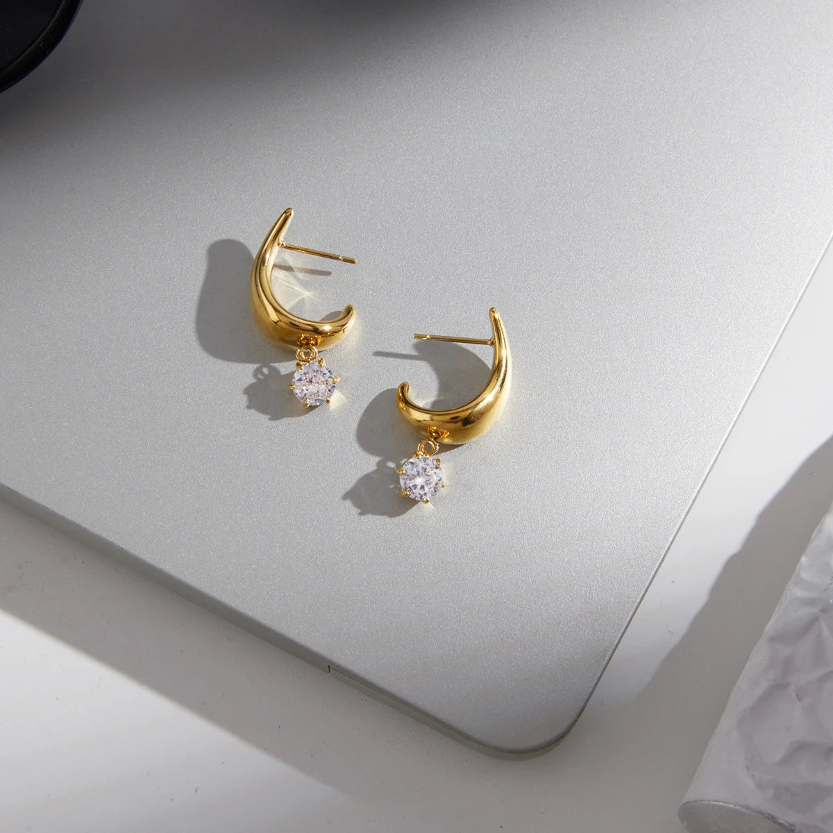 KIKA Round Zircon Drop Earrings PVD Plated Stainless Steel 316L
