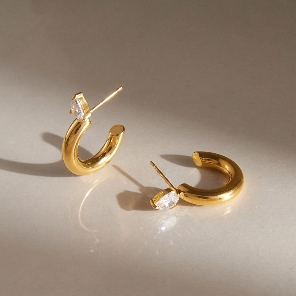 KIKA Water Drop Zircon C Shape Stud EarringsGold PVD Plated Stainless Steel316L