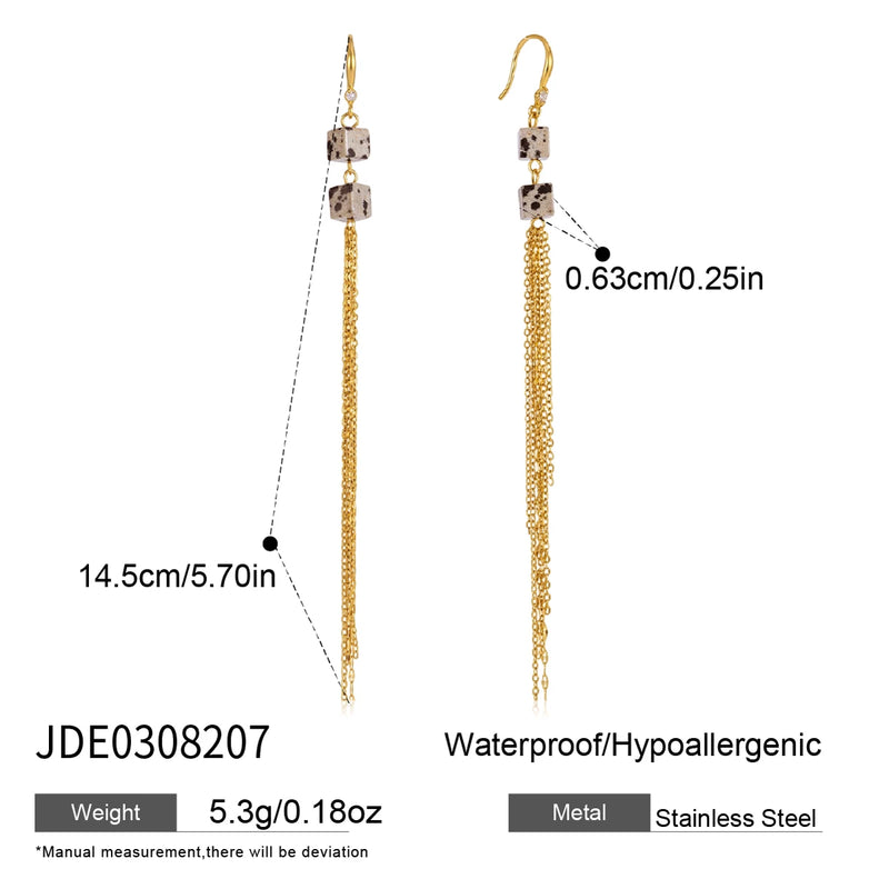KIKA Vintage Natural Stone Earrings For Women Minimalist 18K Gold PVD Plated Stainless Steel Tassel Earrings Fashion Jewelry
