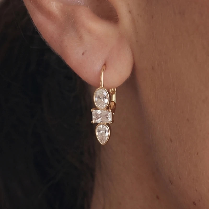 Kika Elegant Geometric Zircon Drop Earrings 18K Gold PVD Plated Stainless Steel 316L