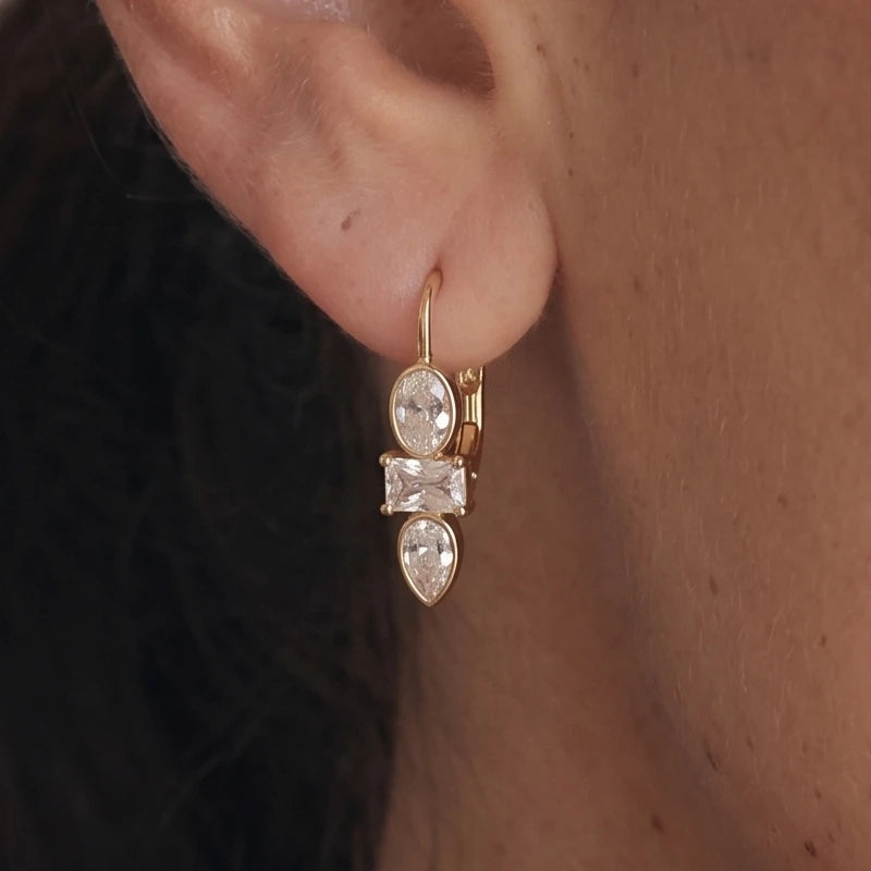 Kika Elegant Geometric Zircon Drop Earrings 18K Gold PVD Plated Stainless Steel 316L