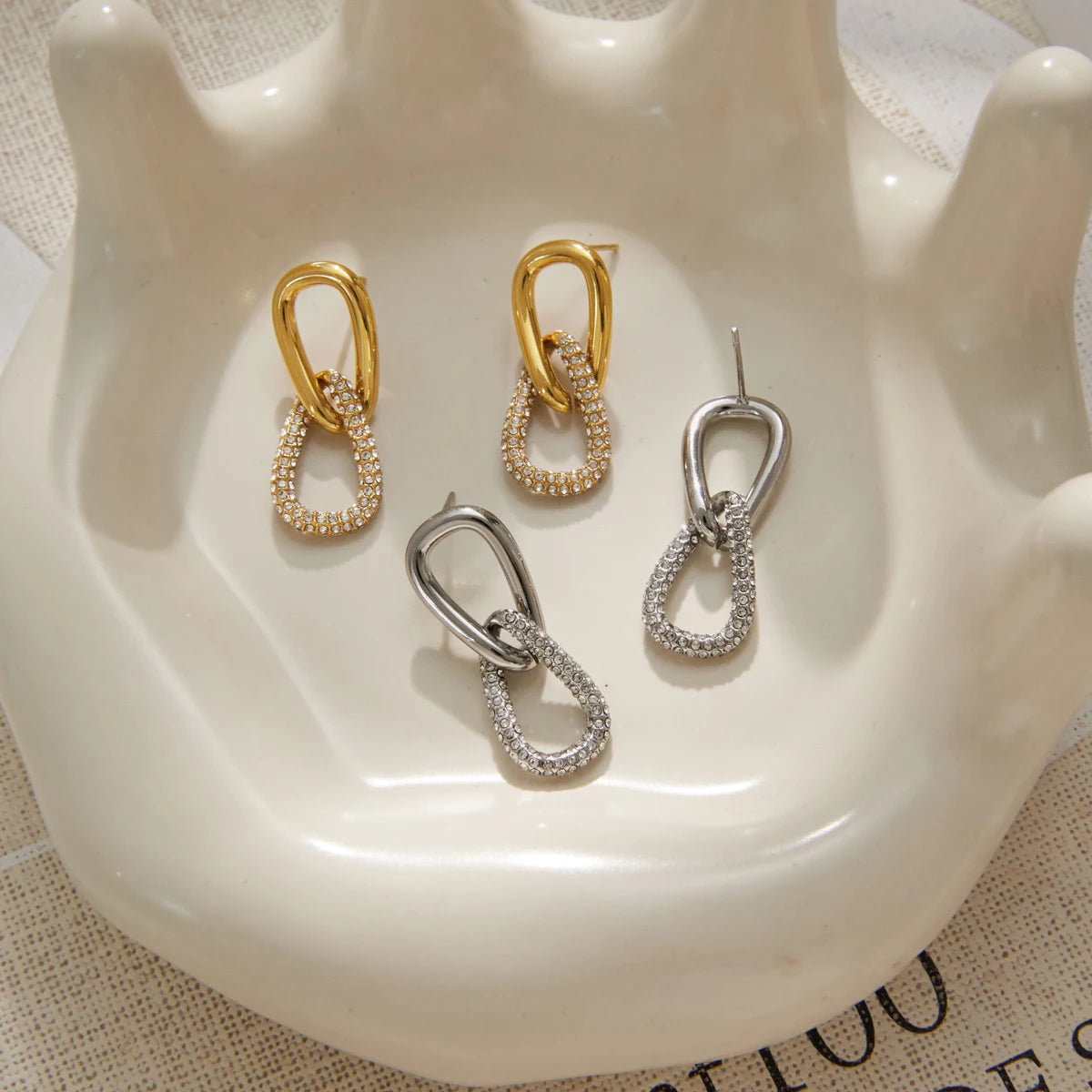 KIKA Full Crystal Geometric Drop Earrings PVD Plated Stainless Steel 316L